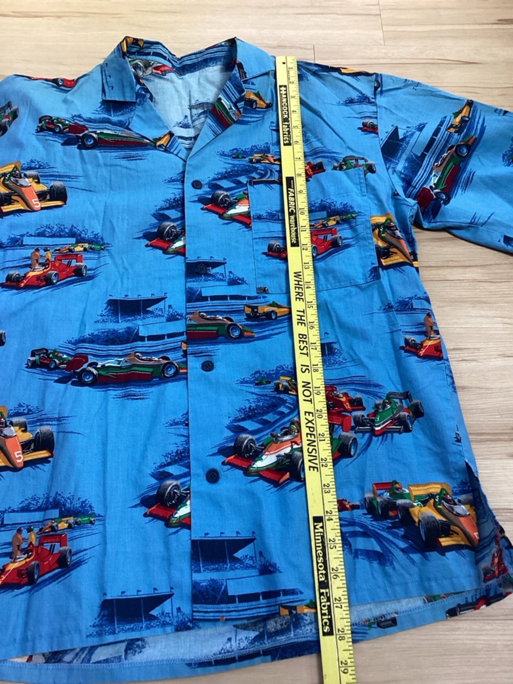 Men’s Blue Racing Car Cotton Print Button-Up SS Shirt Medium - Picture 5 of 9